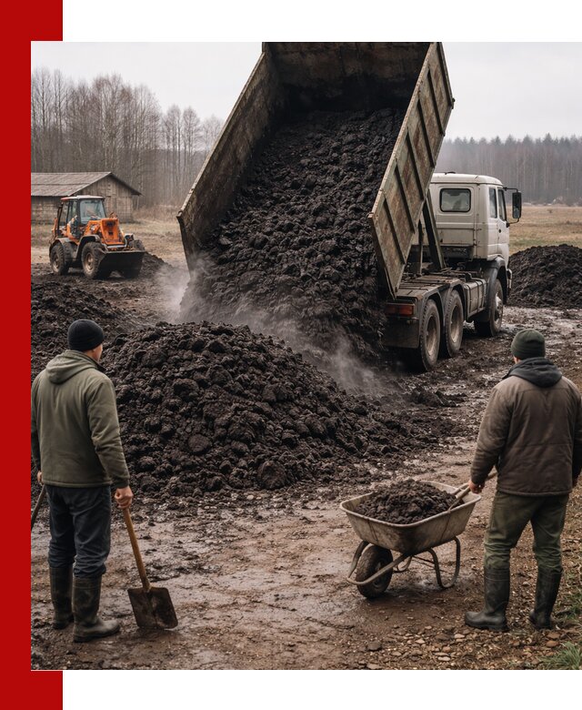 Доставка низинного торфа с разгрузкой и доставкой в Черняховске