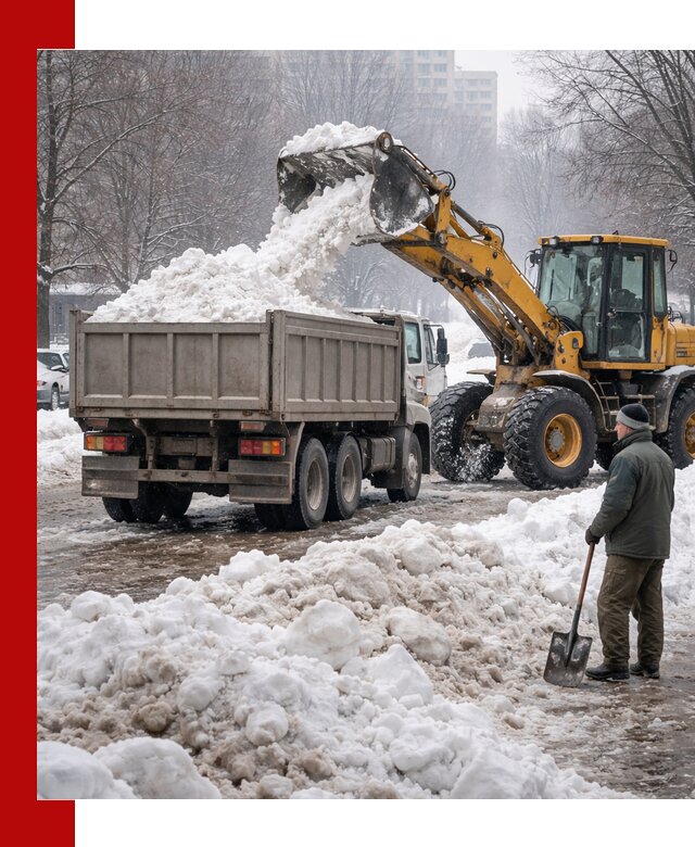 Вывоз снега грузовой техникой в Черняховске оперативно и чисто