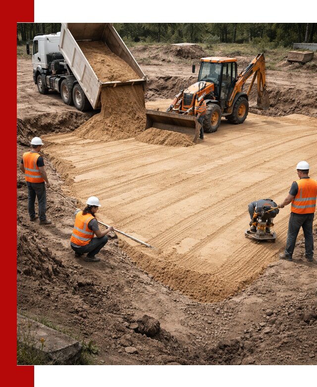 Устройство песчаной подушки для фундаментов и дорог в Черняховске